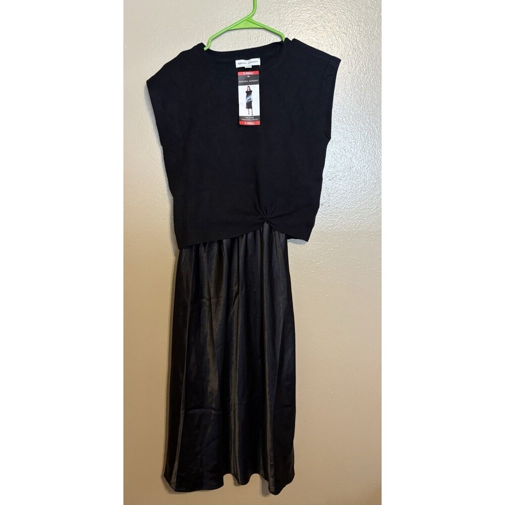 NWT Rebecca Minkoff Women’s Black Knit Sweater Dress XS Sleeveless Twist Midi